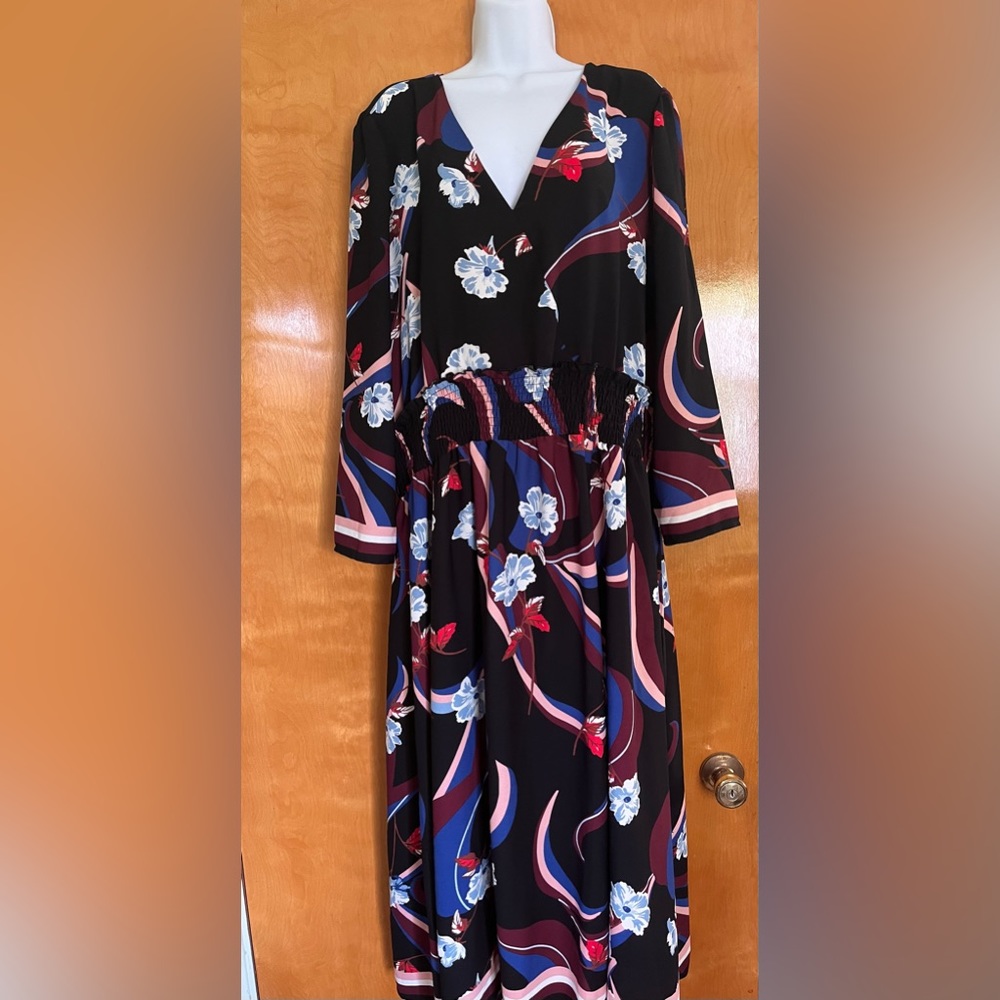 Halogen long sleeve colorful flower dress with smock waist